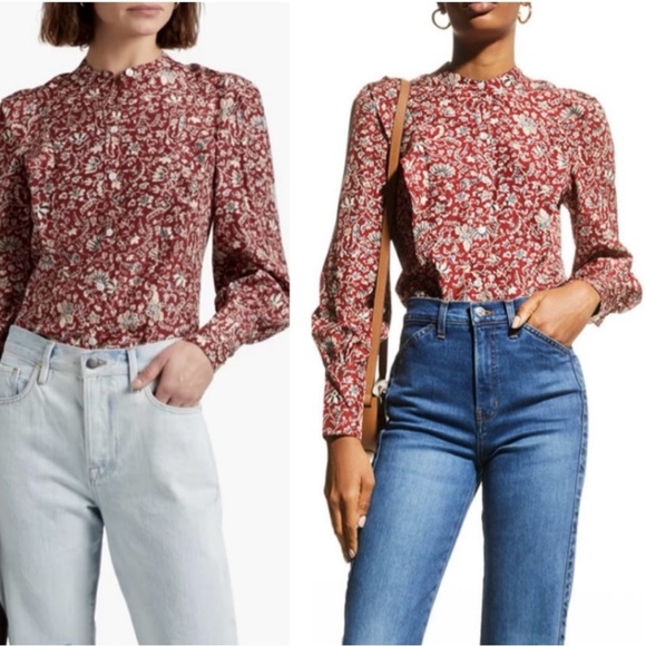 Very cute Veronica Beard Drela  Sz 6 silk blouse cranberry red and blue. - Picture 7 of 7